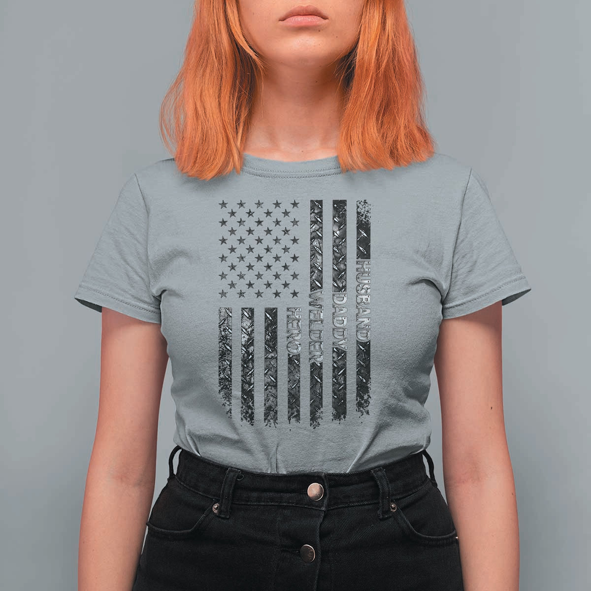 Husband Daddy Welder Hero T Shirt For Women Patriotic Welding American Flag Graphic