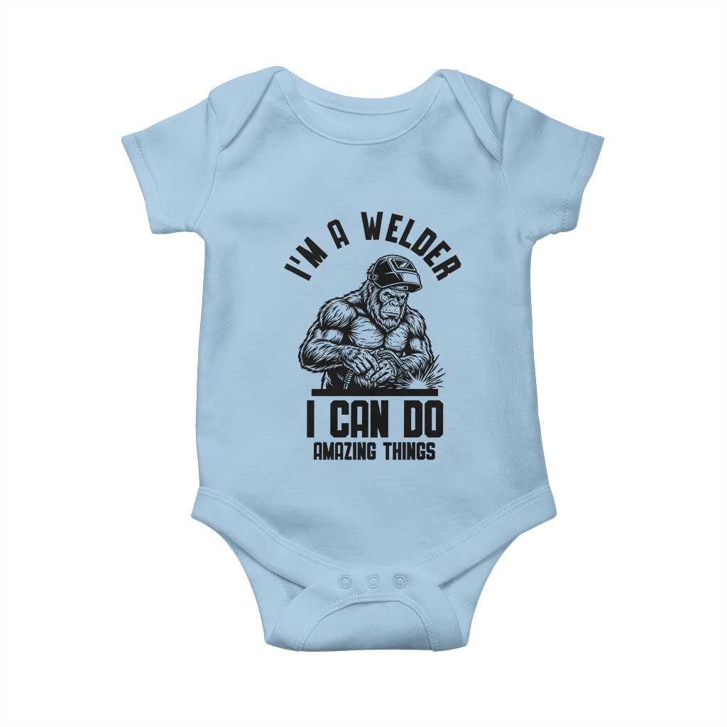Funny Bigfoot Welder Baby Onesie I Can Do Amazing Things