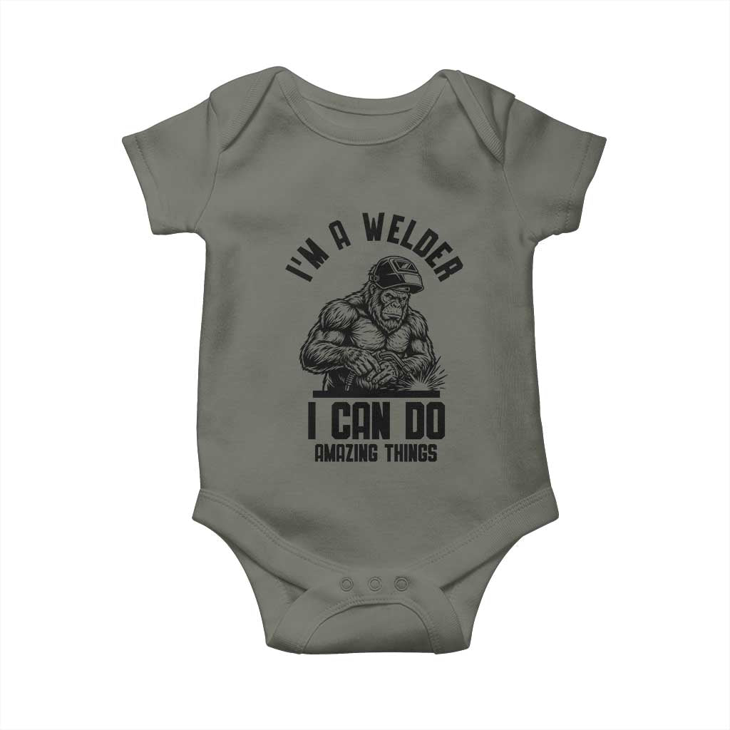Funny Bigfoot Welder Baby Onesie I Can Do Amazing Things