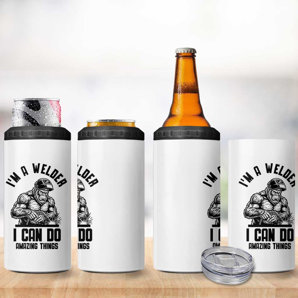 Funny Bigfoot Welder 4 in 1 Can Cooler Tumbler I Can Do Amazing Things