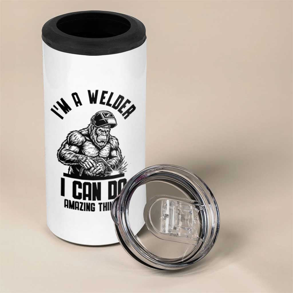 Funny Bigfoot Welder 4 in 1 Can Cooler Tumbler I Can Do Amazing Things