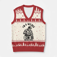 Funny Bigfoot Welder V-Neck Knit Sweater Vest I Can Do Amazing Things