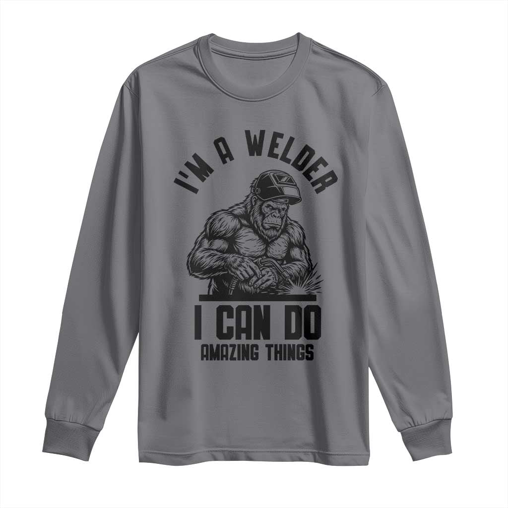 Funny Bigfoot Welder Long Sleeve Shirt I Can Do Amazing Things