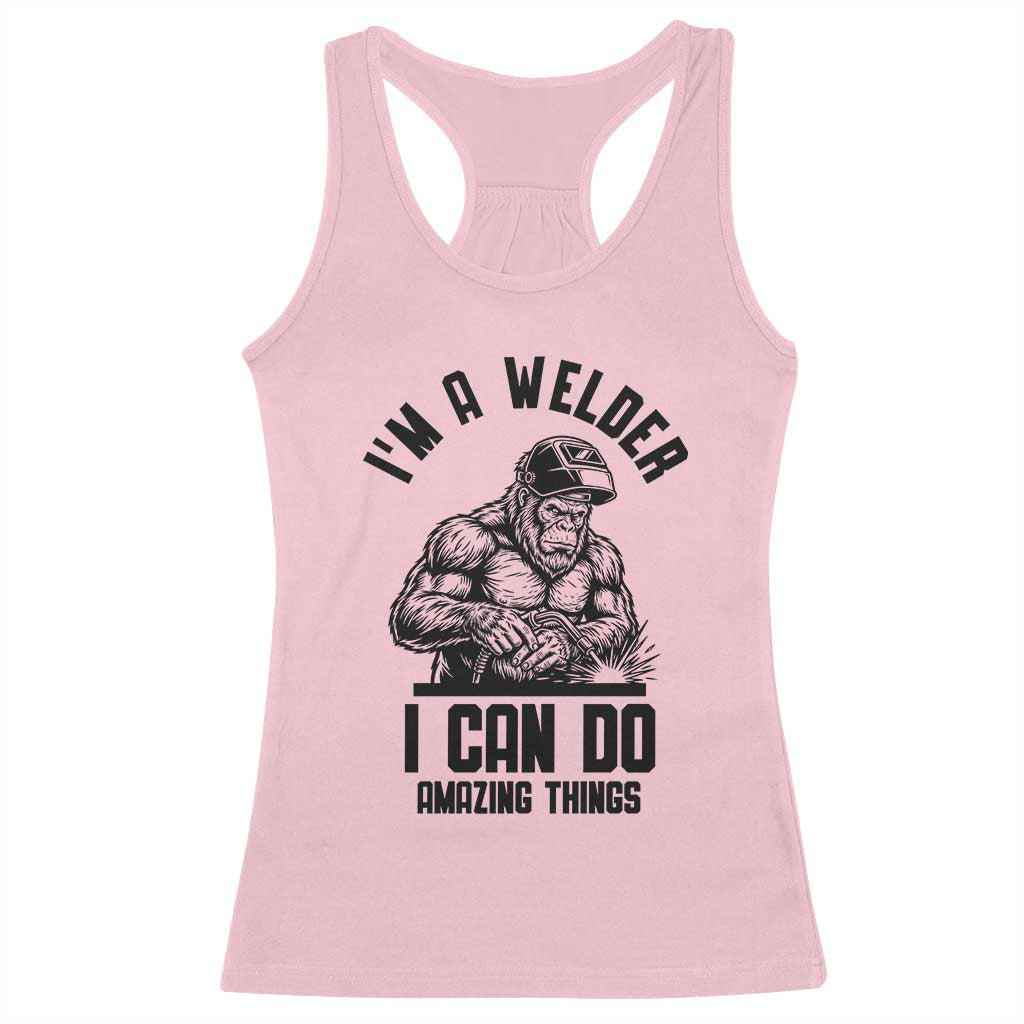 Funny Bigfoot Welder Racerback Tank Top I Can Do Amazing Things