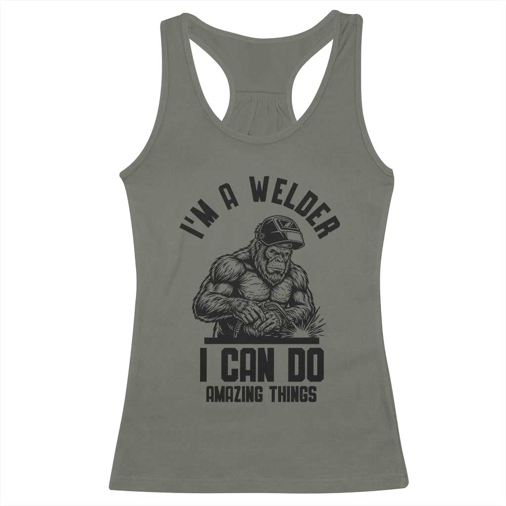 Funny Bigfoot Welder Racerback Tank Top I Can Do Amazing Things
