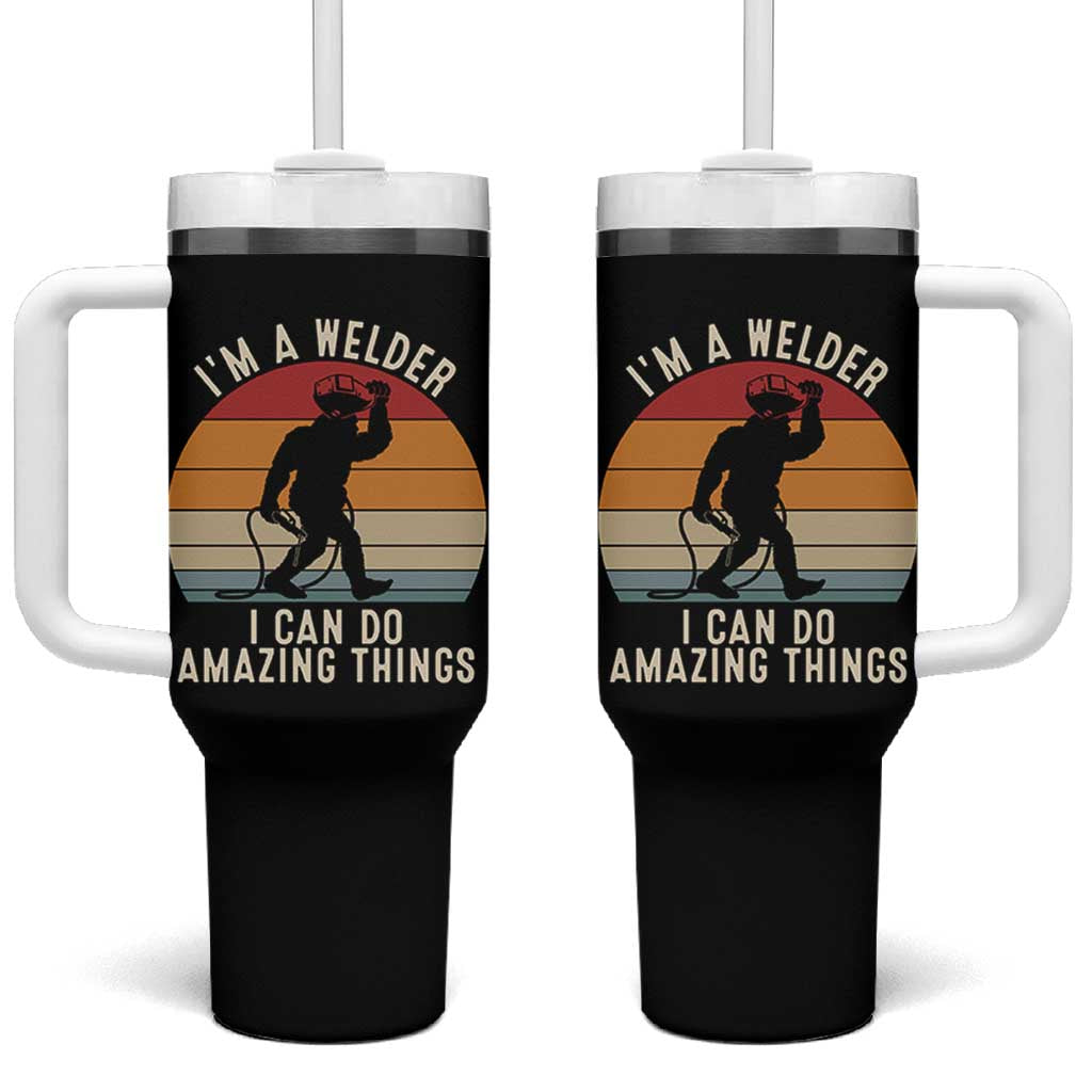 Funny Bigfoot Welding Gift Tumbler With Handle I Can Do Amazing Things With A Welder