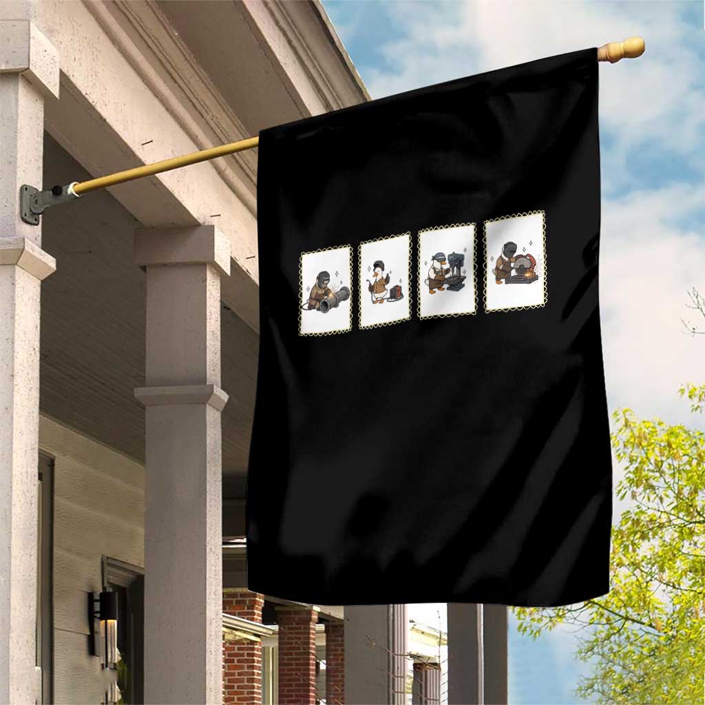 Silly Goose Pipeline Worker Garden Flag Funny Welding Graphic Gift