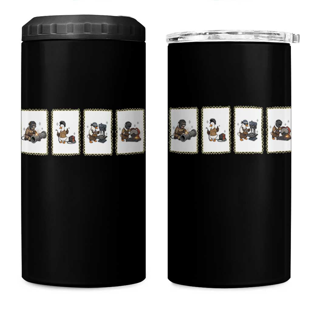 Silly Goose Pipeline Worker 4 in 1 Can Cooler Tumbler Funny Welding Graphic Gift