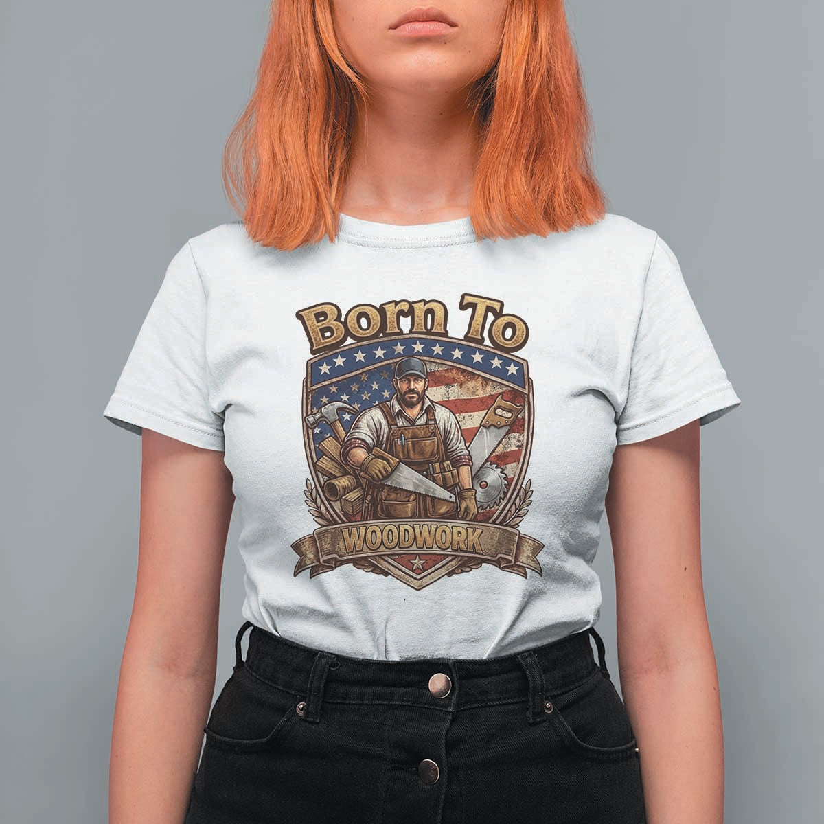 Vintage Woodworker Carpenter Graphic T Shirt For Women Born To Woodwork