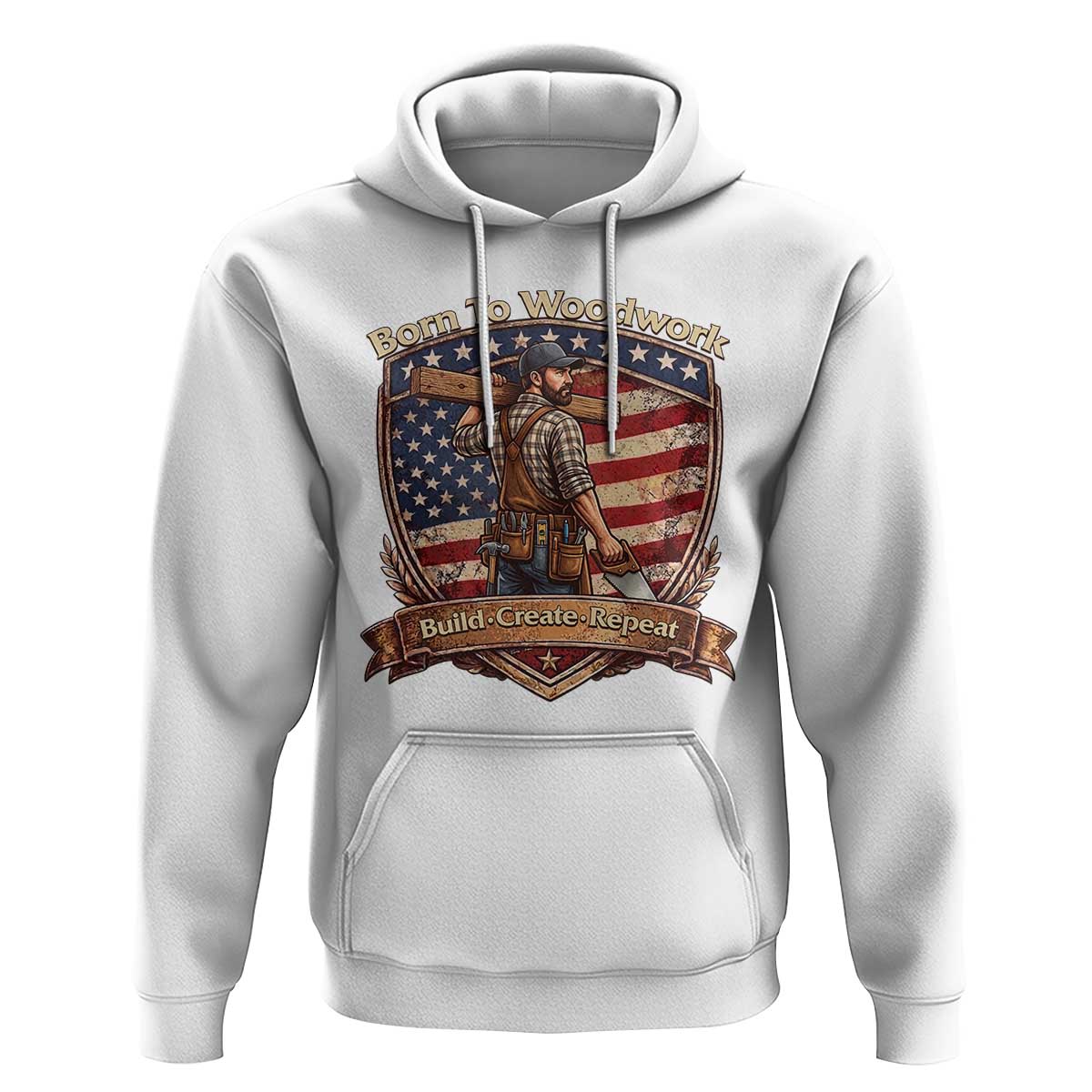 Proud American Woodworker Hoodie Born To Woodwork Patriotic Gift