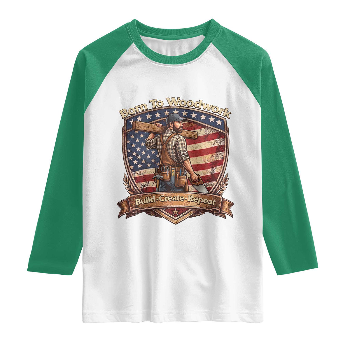 Proud American Woodworker Raglan Shirt Born To Woodwork Patriotic Gift