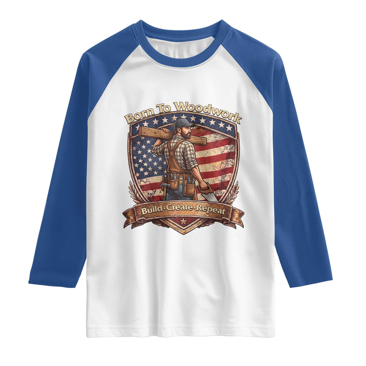 Proud American Woodworker Raglan Shirt Born To Woodwork Patriotic Gift
