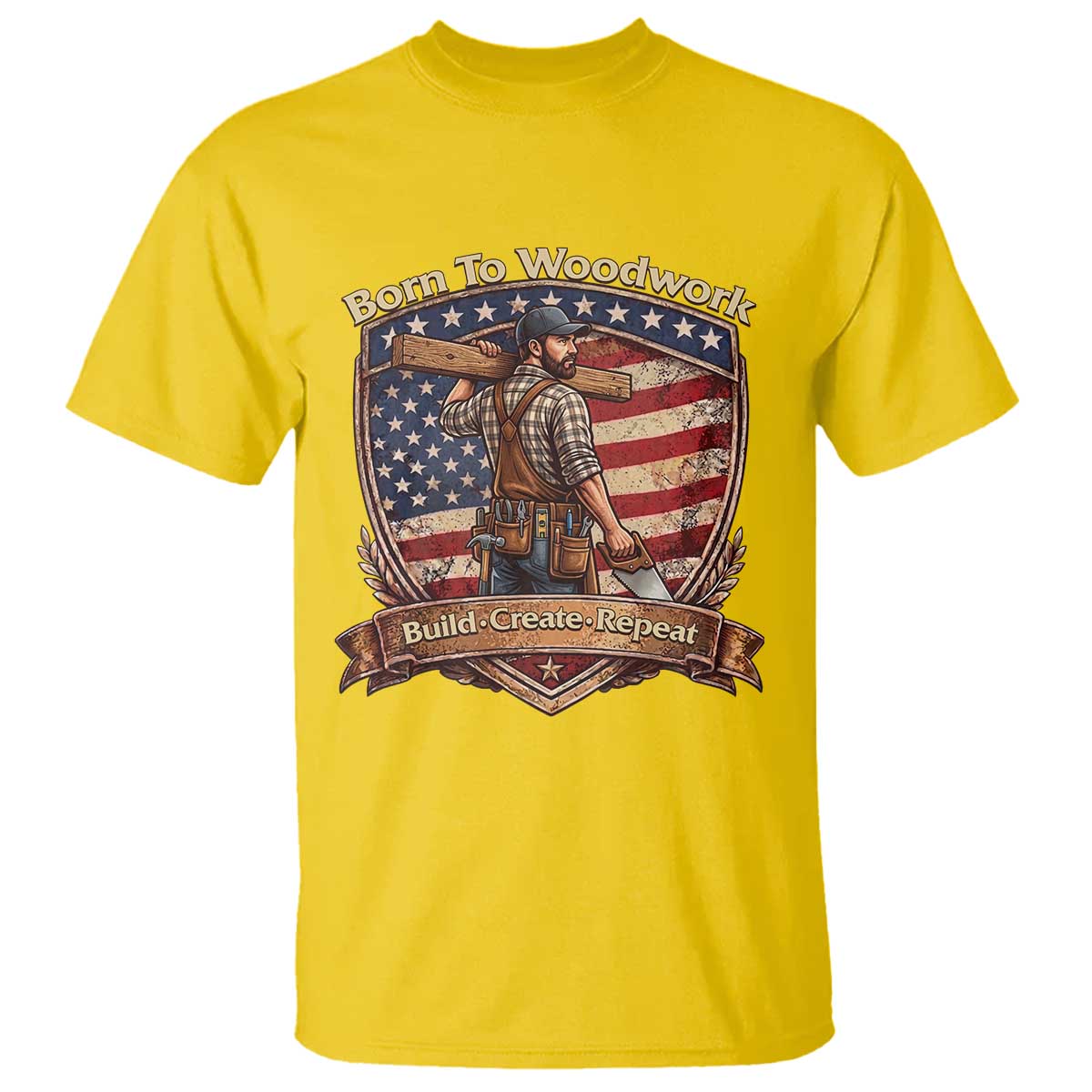 Proud American Woodworker T Shirt Born To Woodwork Patriotic Gift