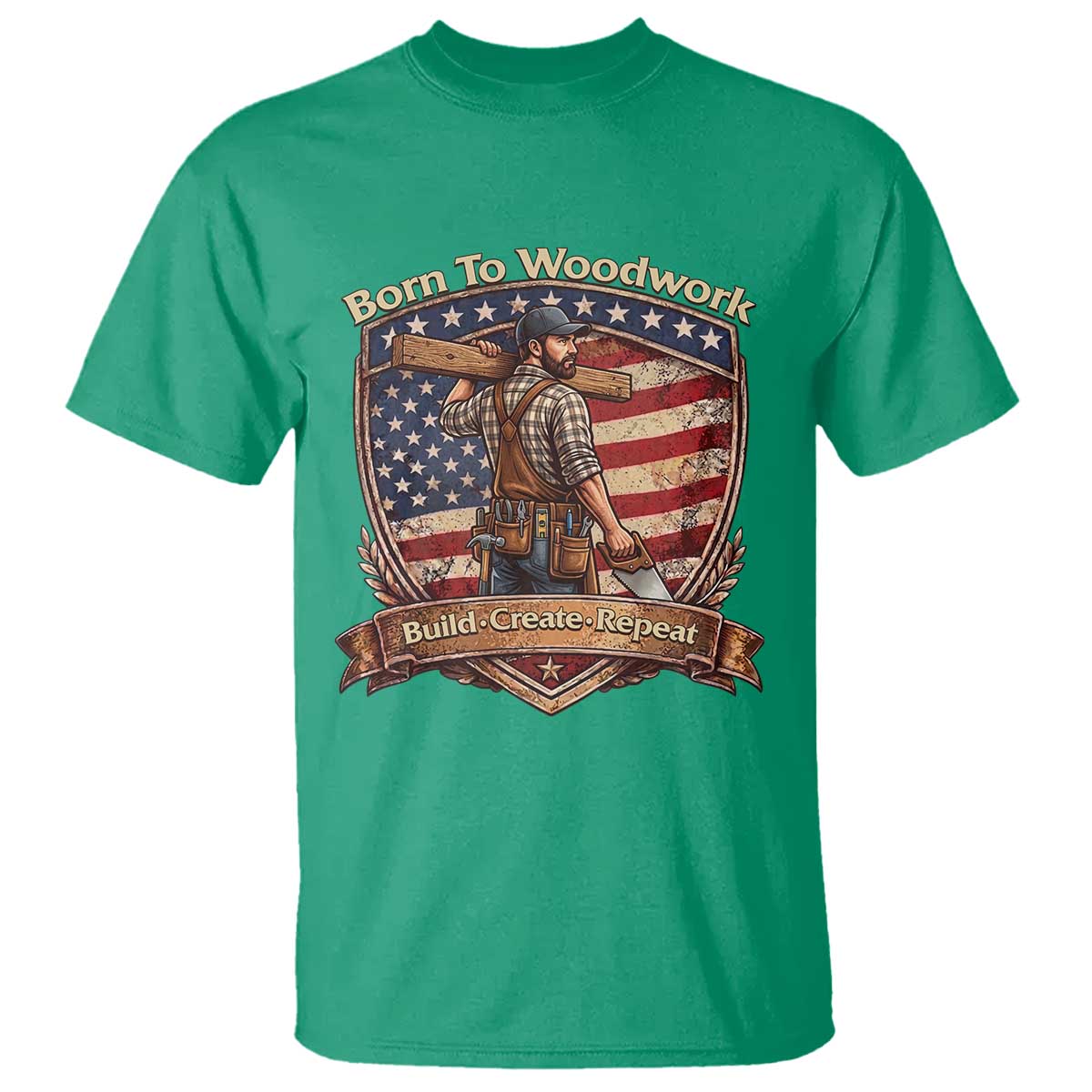Proud American Woodworker T Shirt Born To Woodwork Patriotic Gift