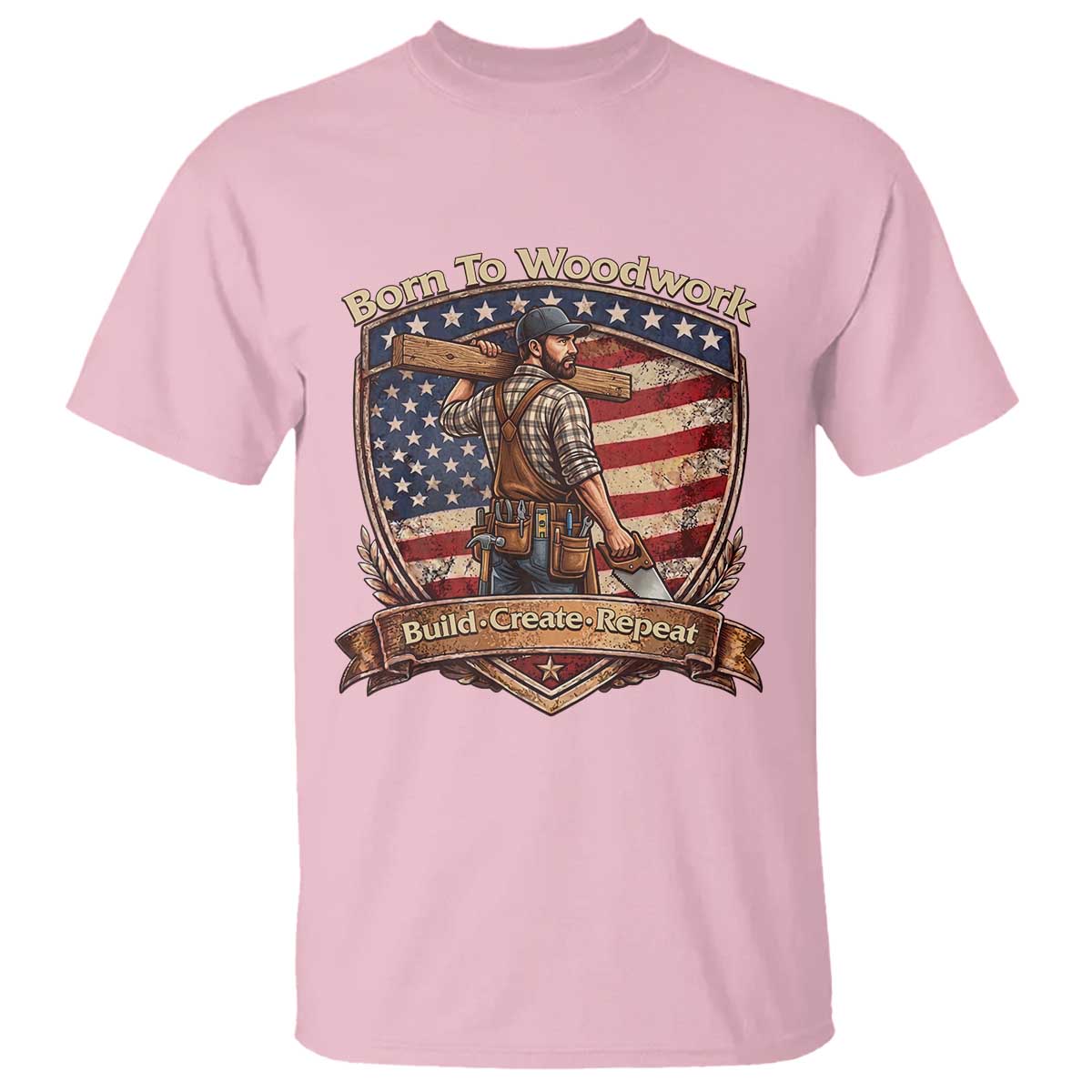 Proud American Woodworker T Shirt Born To Woodwork Patriotic Gift