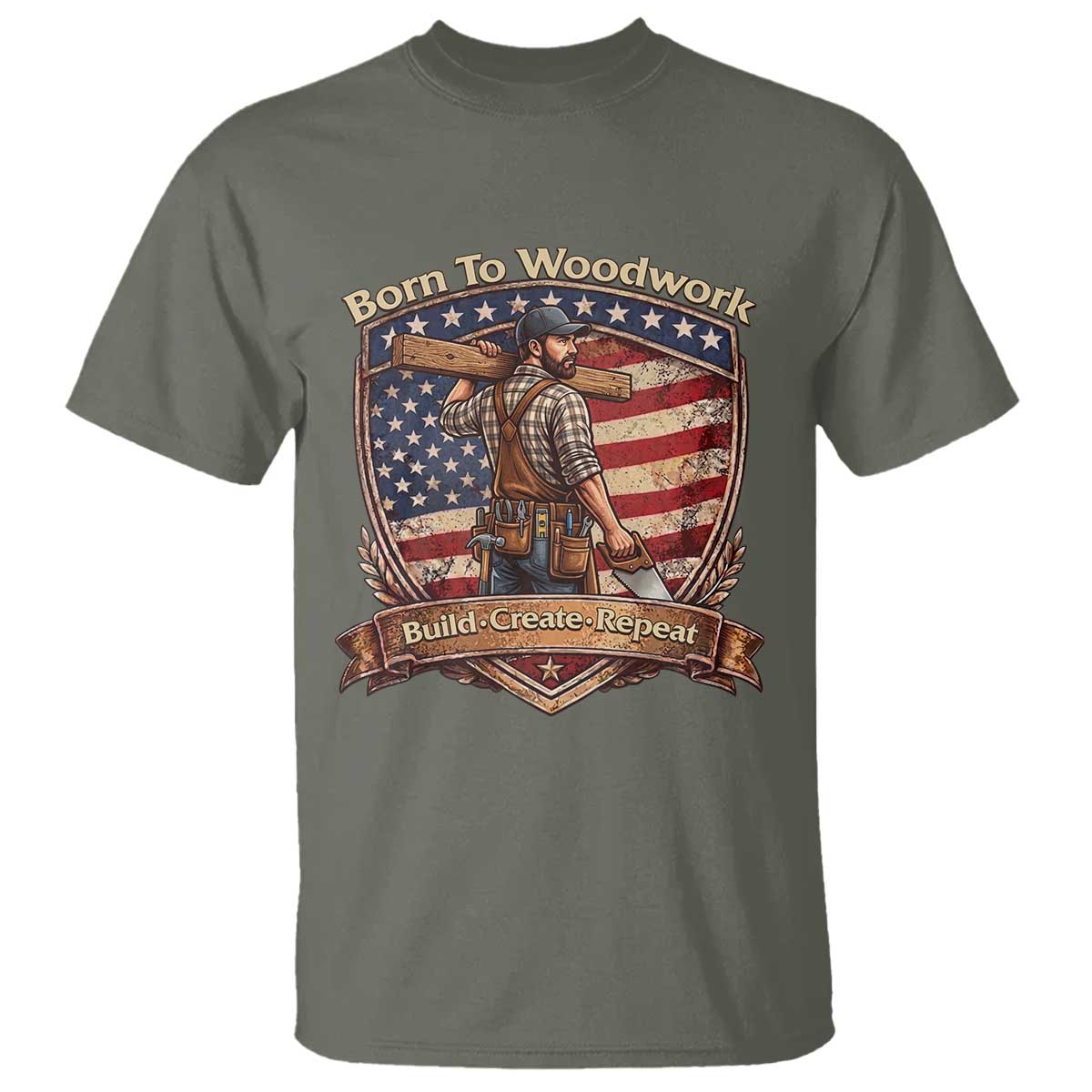 Proud American Woodworker T Shirt Born To Woodwork Patriotic Gift