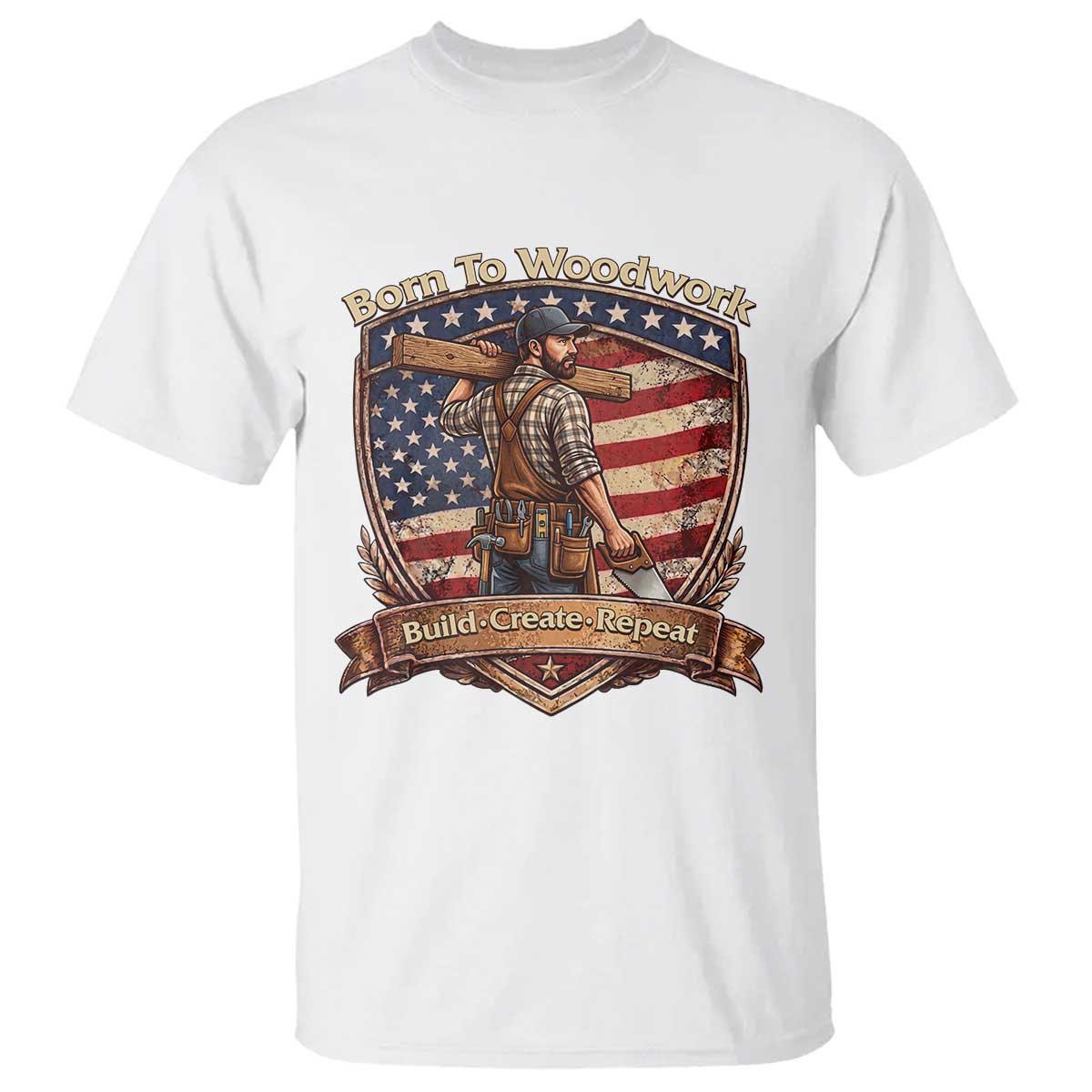 Proud American Woodworker T Shirt Born To Woodwork Patriotic Gift