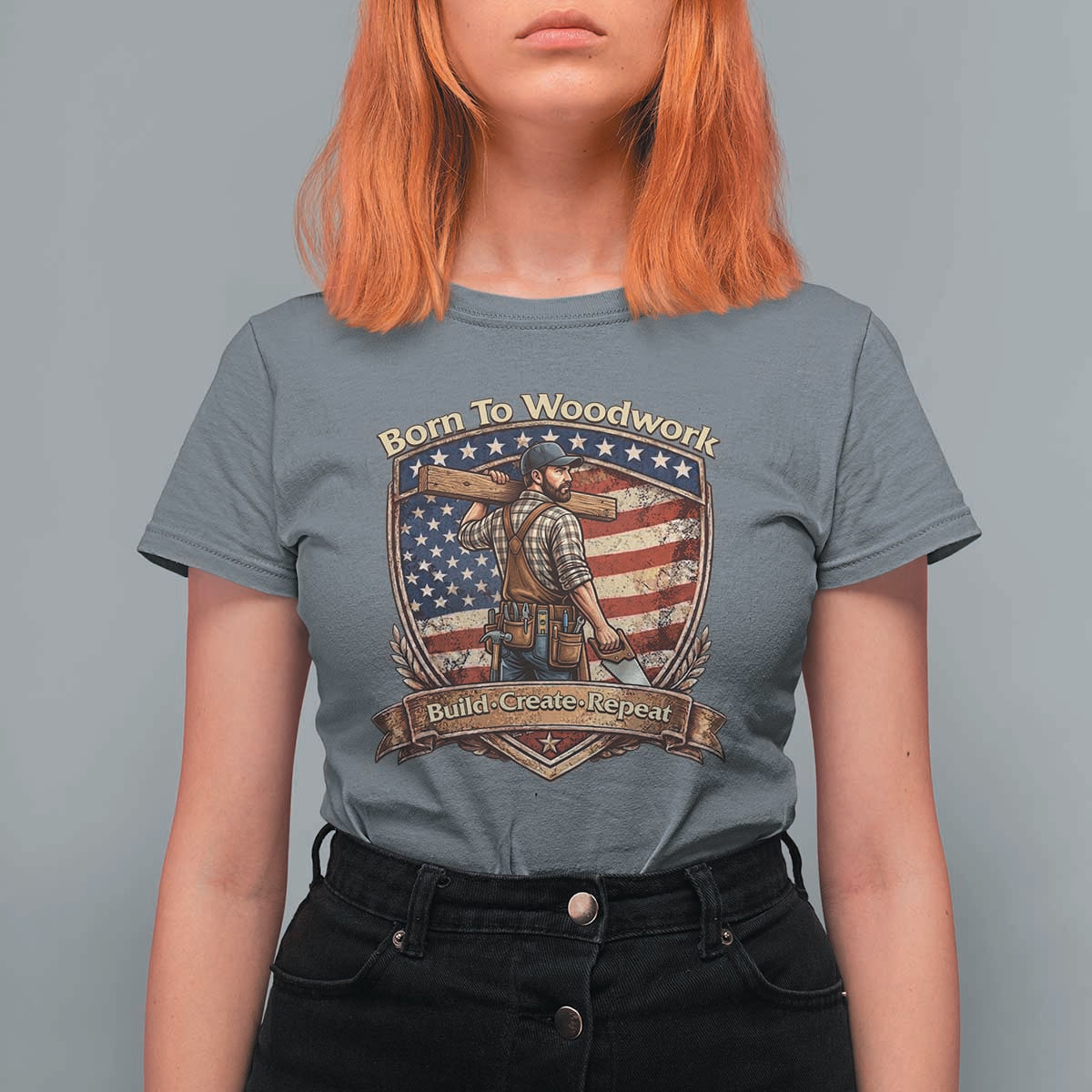 Proud American Woodworker T Shirt For Women Born To Woodwork Patriotic Gift