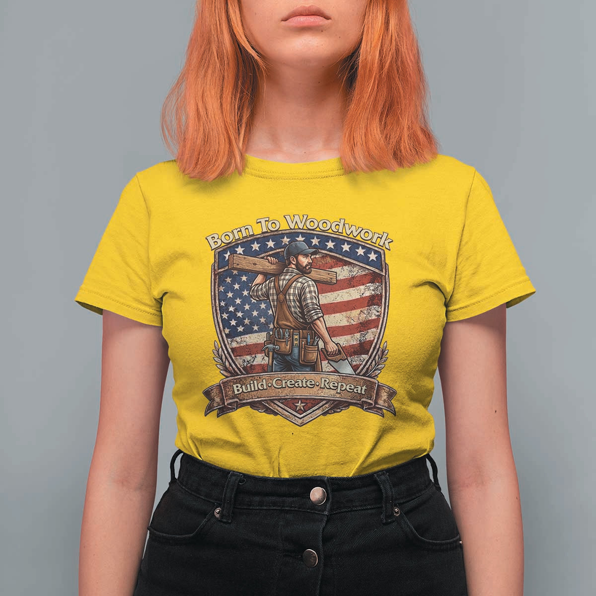 Proud American Woodworker T Shirt For Women Born To Woodwork Patriotic Gift