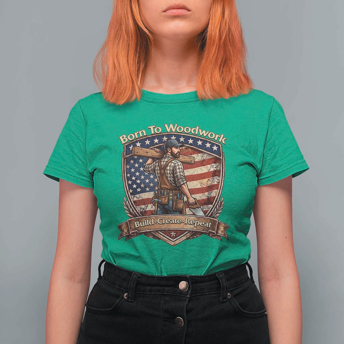 Proud American Woodworker T Shirt For Women Born To Woodwork Patriotic Gift