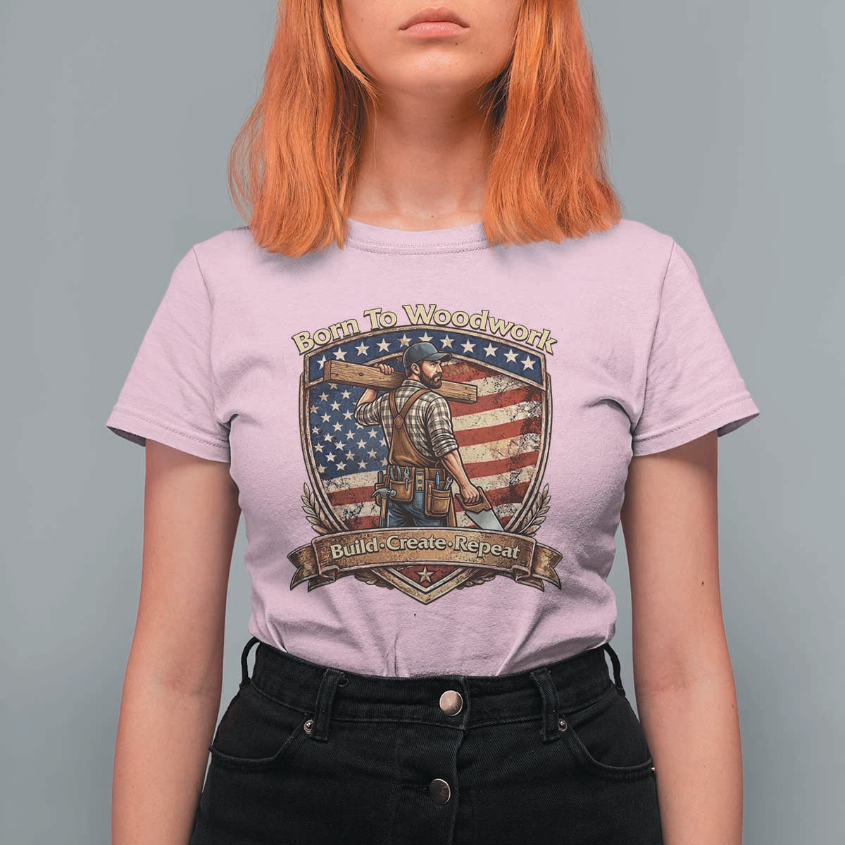 Proud American Woodworker T Shirt For Women Born To Woodwork Patriotic Gift