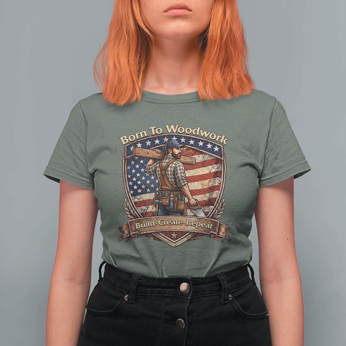 Proud American Woodworker T Shirt For Women Born To Woodwork Patriotic Gift