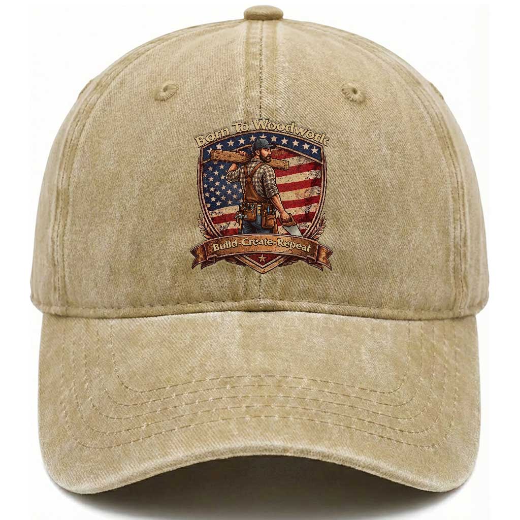 Proud American Woodworker Washed Cotton Baseball Cap Born To Woodwork Patriotic Gift