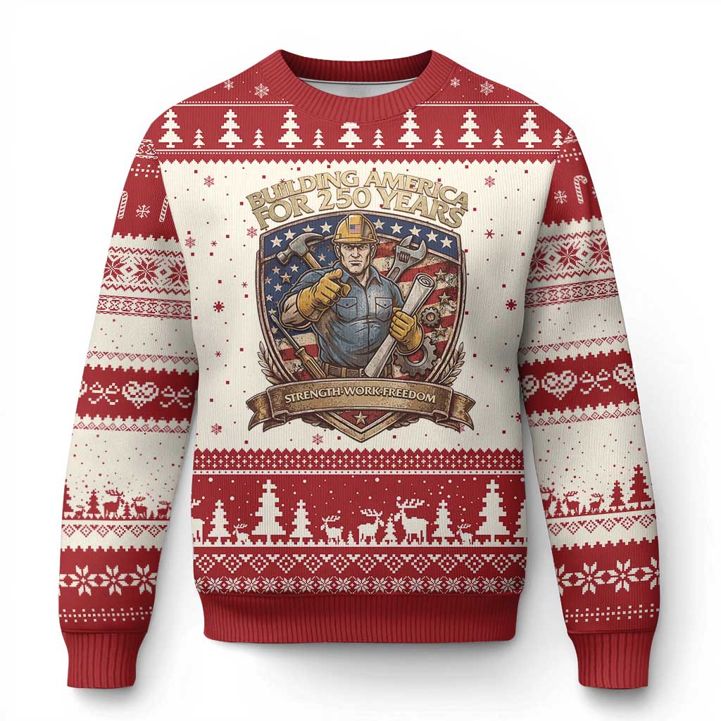 American Construction Worker Ugly Christmas Sweater Building America For 250 Years