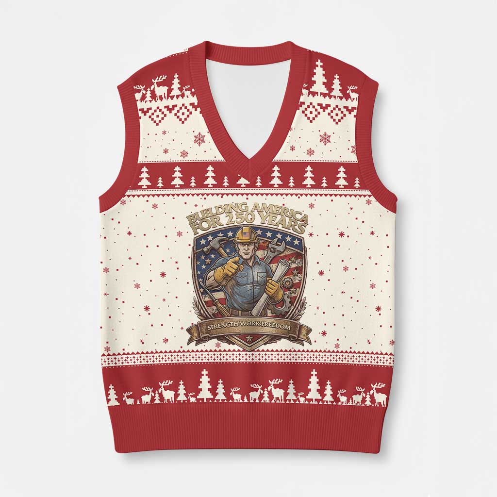 American Construction Worker V-Neck Knit Sweater Vest Building America For 250 Years