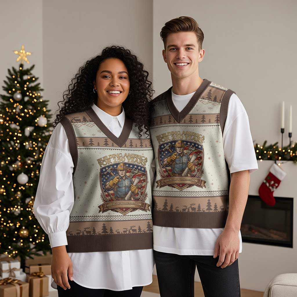 American Construction Worker V-Neck Knit Sweater Vest Building America For 250 Years