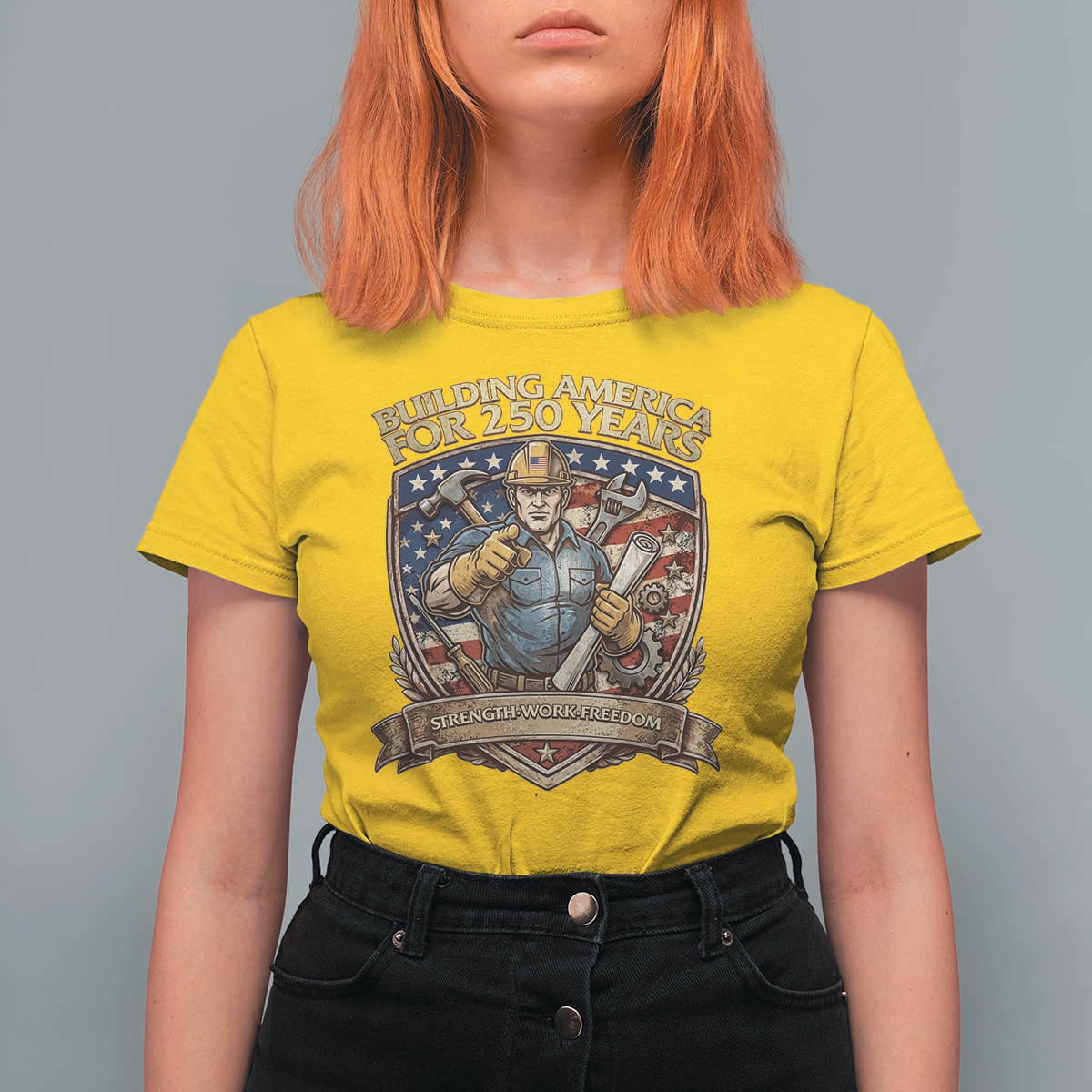 American Construction Worker T Shirt For Women Building America For 250 Years