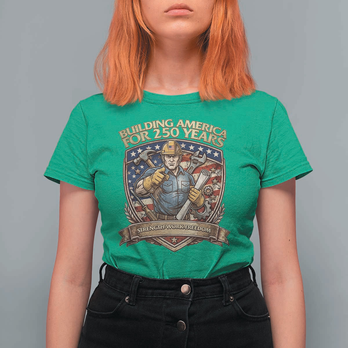 American Construction Worker T Shirt For Women Building America For 250 Years