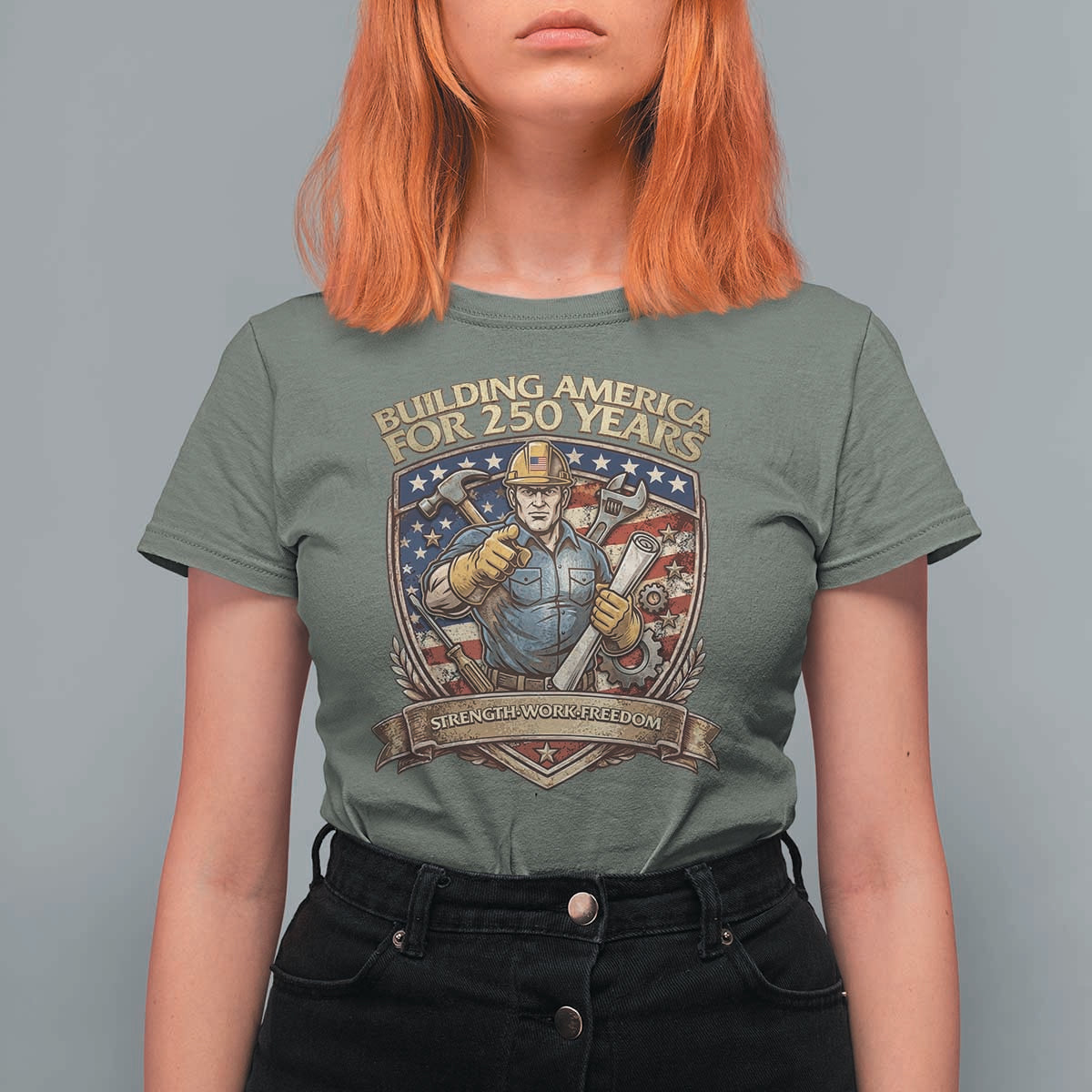 American Construction Worker T Shirt For Women Building America For 250 Years