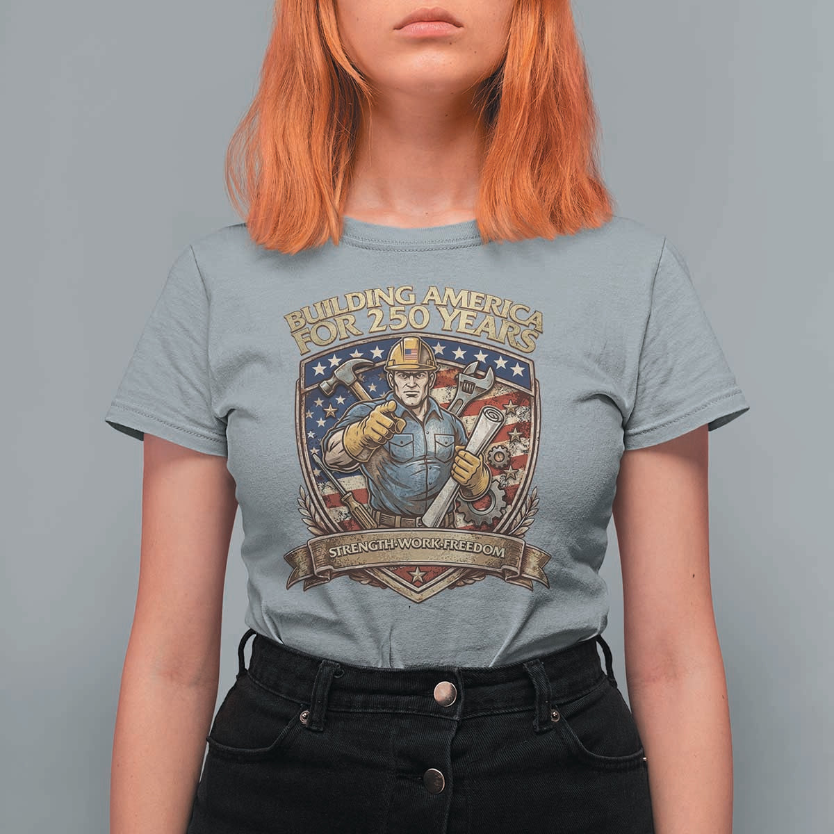American Construction Worker T Shirt For Women Building America For 250 Years