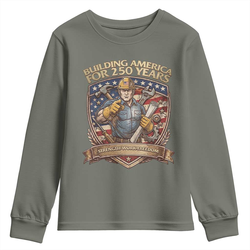 American Construction Worker Youth Sweatshirt Building America For 250 Years