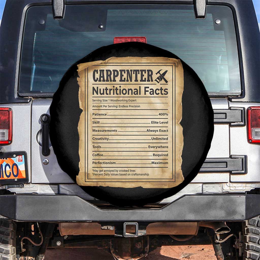 Woodworker Nutrition Label Spare Tire Cover Carpenter Nutritional Facts Graphic