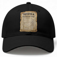 Woodworker Nutrition Label Baseball Cap Carpenter Nutritional Facts Graphic
