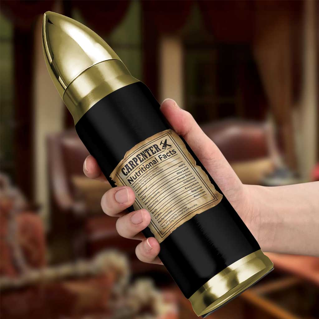 Woodworker Nutrition Label Bullet Tumbler Carpenter Nutritional Facts Graphic