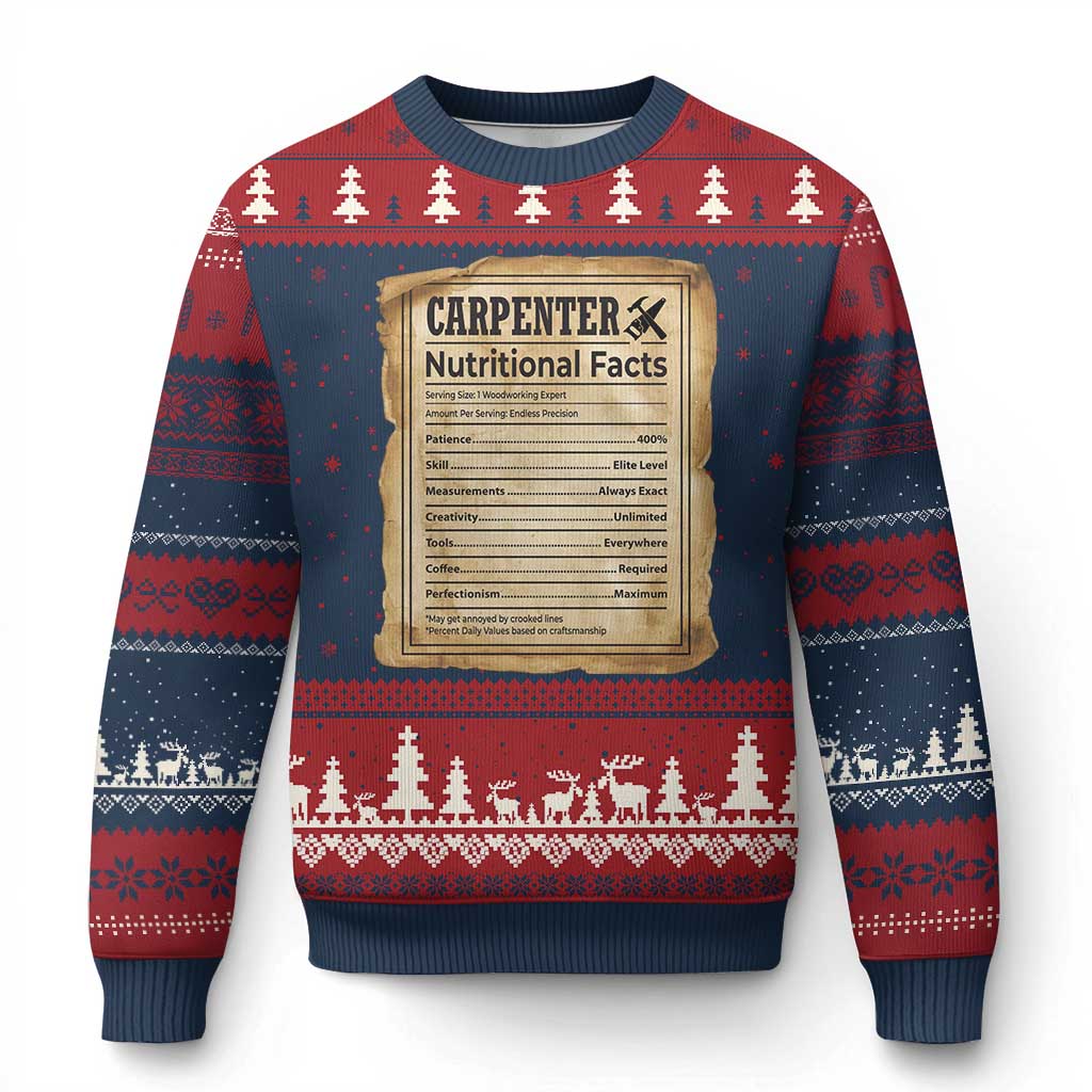Woodworker Nutrition Label Ugly Christmas Sweater Carpenter Nutritional Facts Graphic