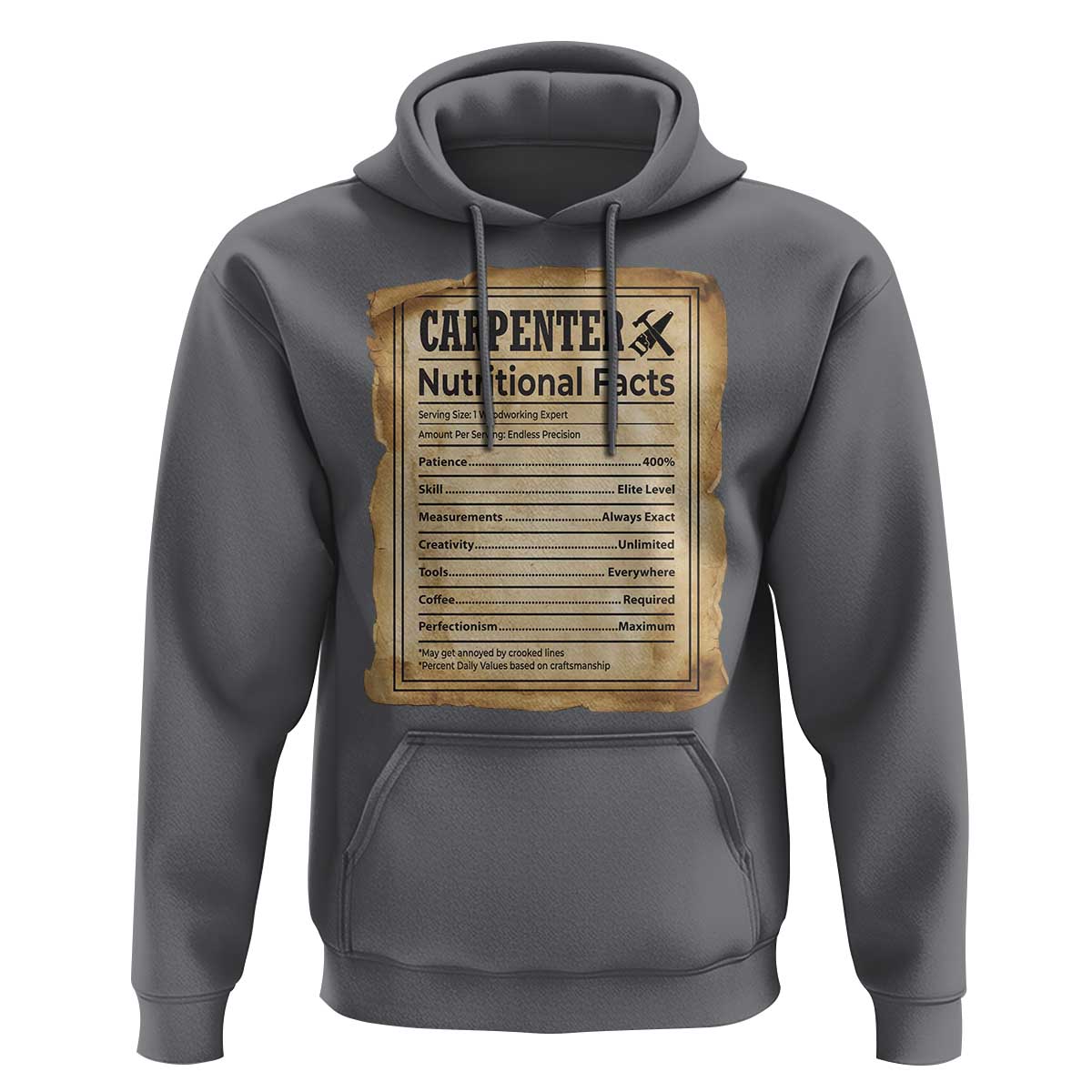 Woodworker Nutrition Label Hoodie Carpenter Nutritional Facts Graphic