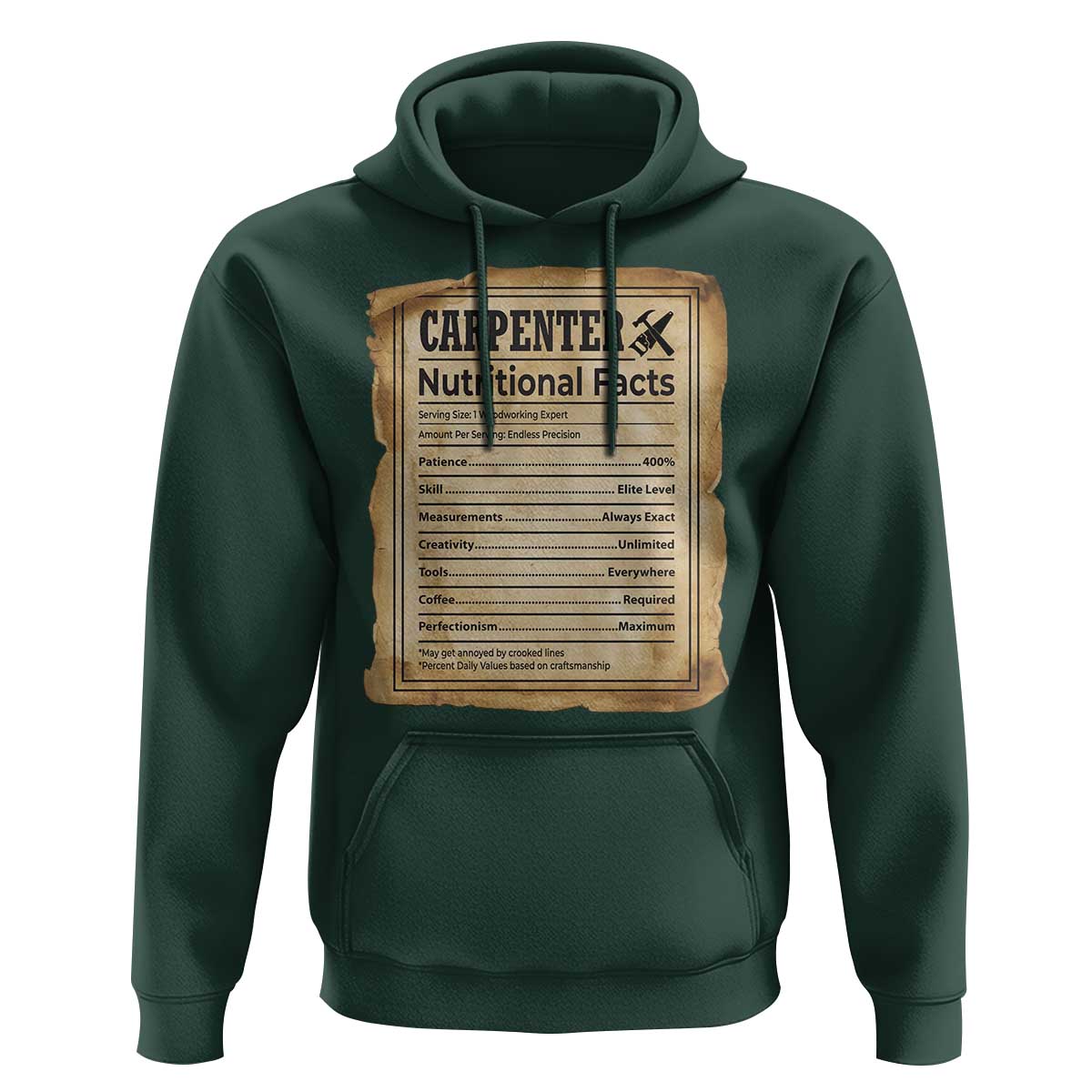 Woodworker Nutrition Label Hoodie Carpenter Nutritional Facts Graphic