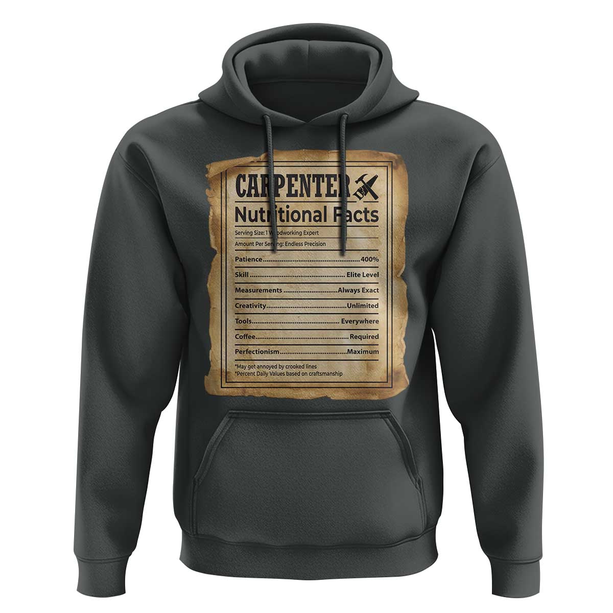 Woodworker Nutrition Label Hoodie Carpenter Nutritional Facts Graphic