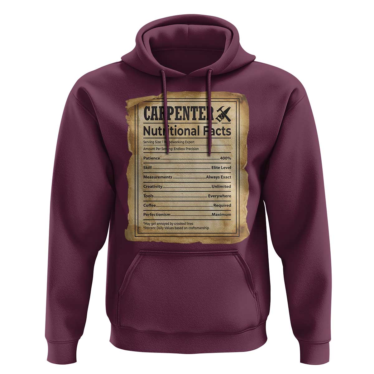 Woodworker Nutrition Label Hoodie Carpenter Nutritional Facts Graphic