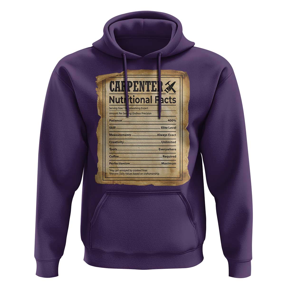 Woodworker Nutrition Label Hoodie Carpenter Nutritional Facts Graphic