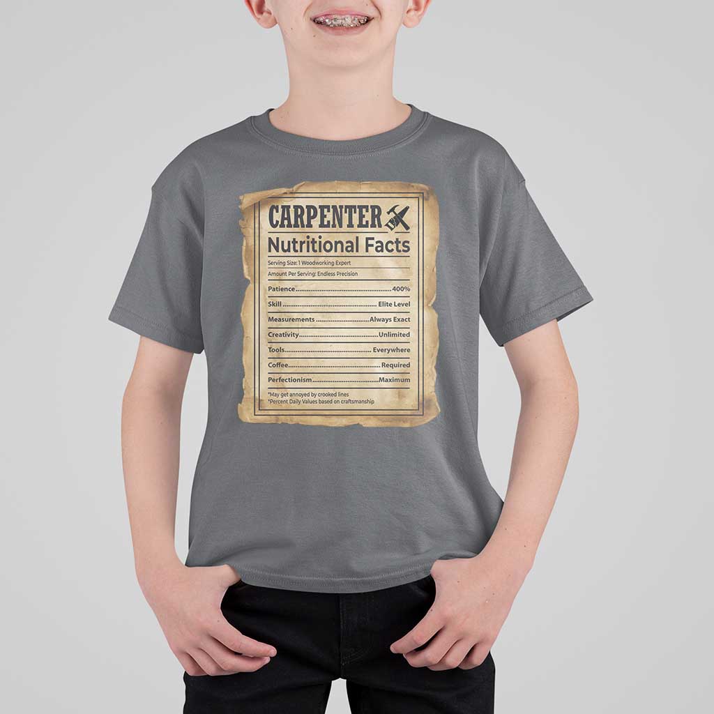 Woodworker Nutrition Label T Shirt For Kid Carpenter Nutritional Facts Graphic