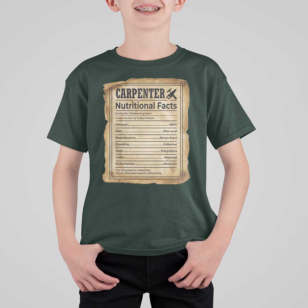 Woodworker Nutrition Label T Shirt For Kid Carpenter Nutritional Facts Graphic