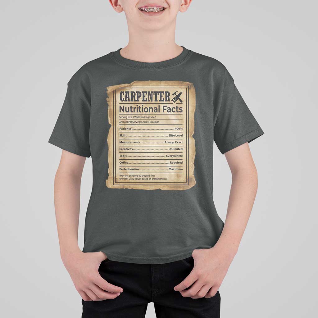 Woodworker Nutrition Label T Shirt For Kid Carpenter Nutritional Facts Graphic