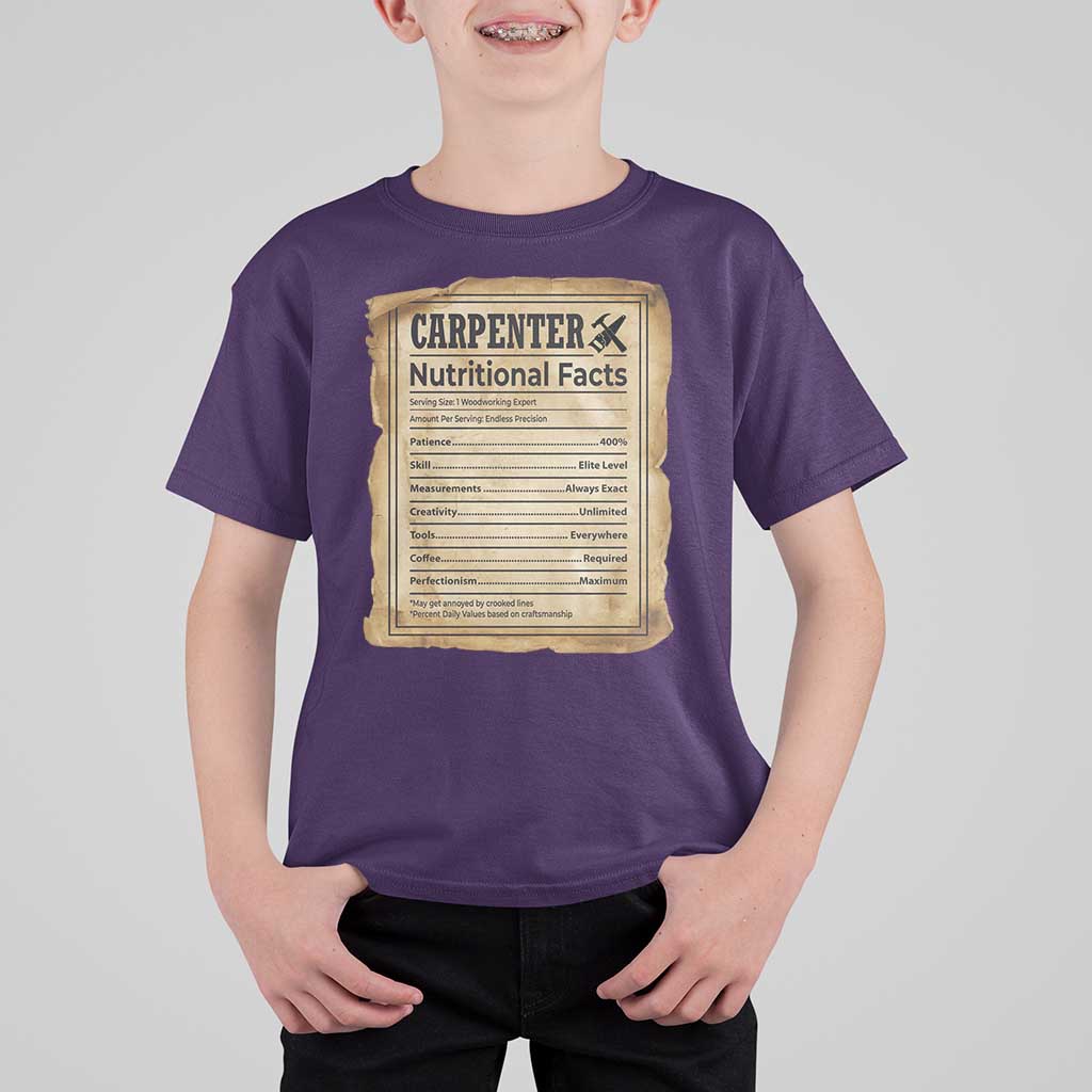 Woodworker Nutrition Label T Shirt For Kid Carpenter Nutritional Facts Graphic