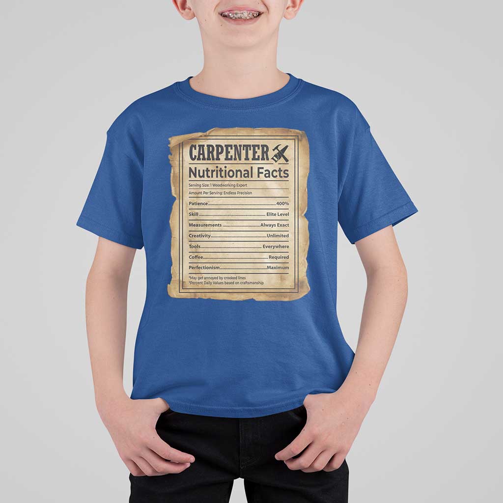 Woodworker Nutrition Label T Shirt For Kid Carpenter Nutritional Facts Graphic