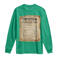Woodworker Nutrition Label Long Sleeve Shirt Carpenter Nutritional Facts Graphic